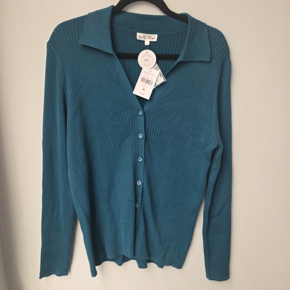 Northern Reflections Tops - Northern Reflections Blue Ribbed Button-Down Shirt NWT